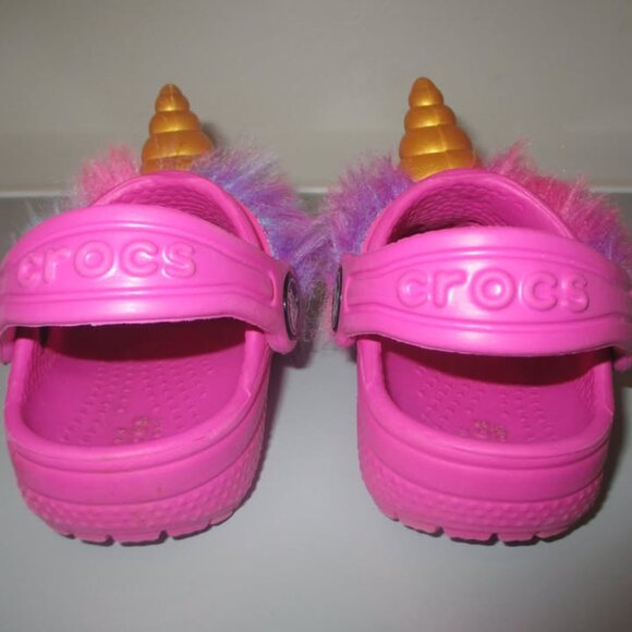 Child's Authentic PINK UNICORN / fur Crocs Size 4 - Picture 3 of 4